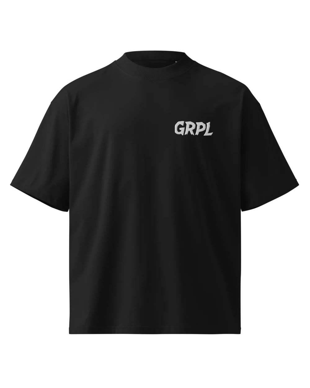 Oversized High Neck Tee (Black · embroidered), front